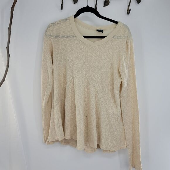 Anthropologie left of center cream color long sleeve top - Picture 1 of 8